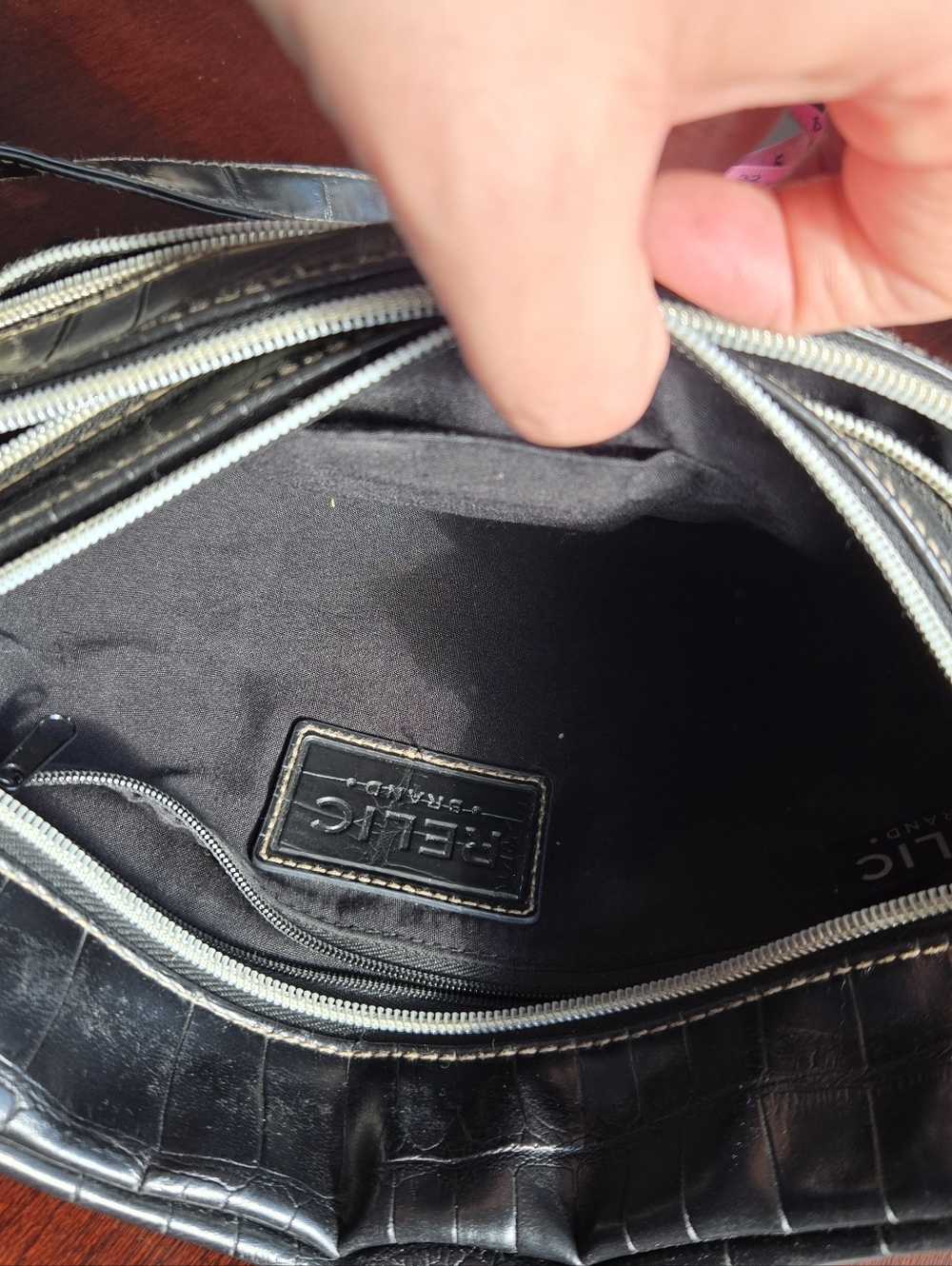 Relic by Fossil | Black Croc-Embossed Triple Zip Crossbody - Picture 8 of 16